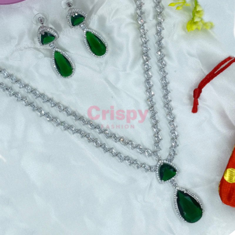 Emerald & Diamond CZ Necklace Set