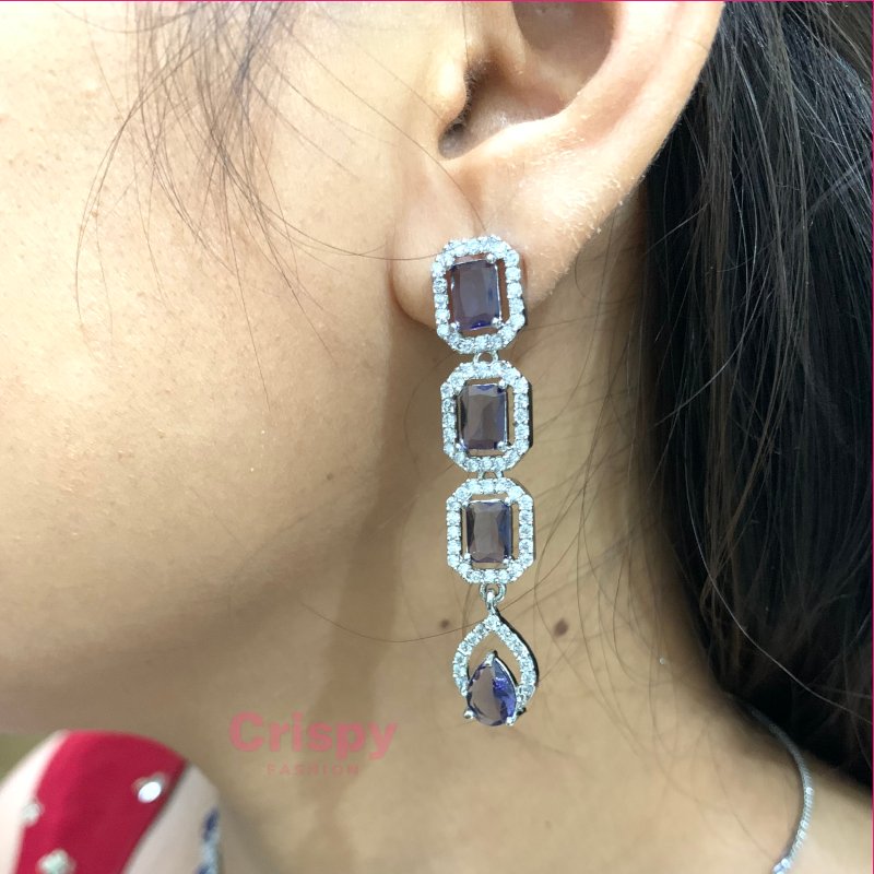 Elegant American Diamond and Emerald Green Stone Necklace and Earring Set