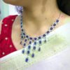 Elegant American Diamond and Emerald Green Stone Necklace and Earring Set