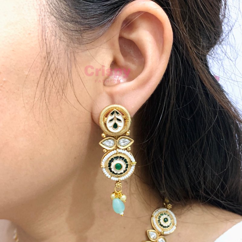 Traditional Meenakari Brass Gold Plated Choker Necklace Set with Earrings