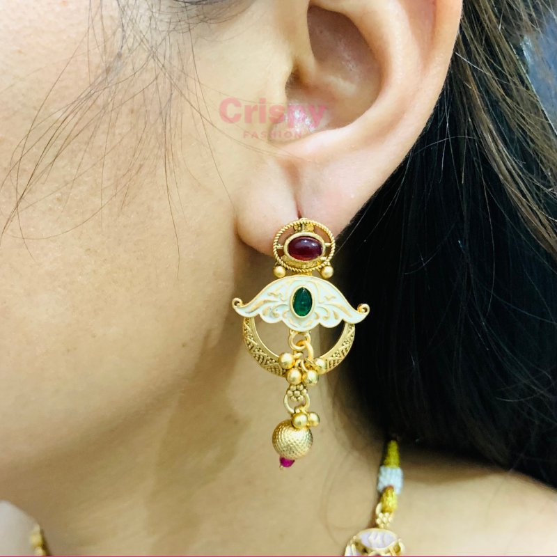 Rajwadi Meenakari Brass Necklace Set with Matching Earrings