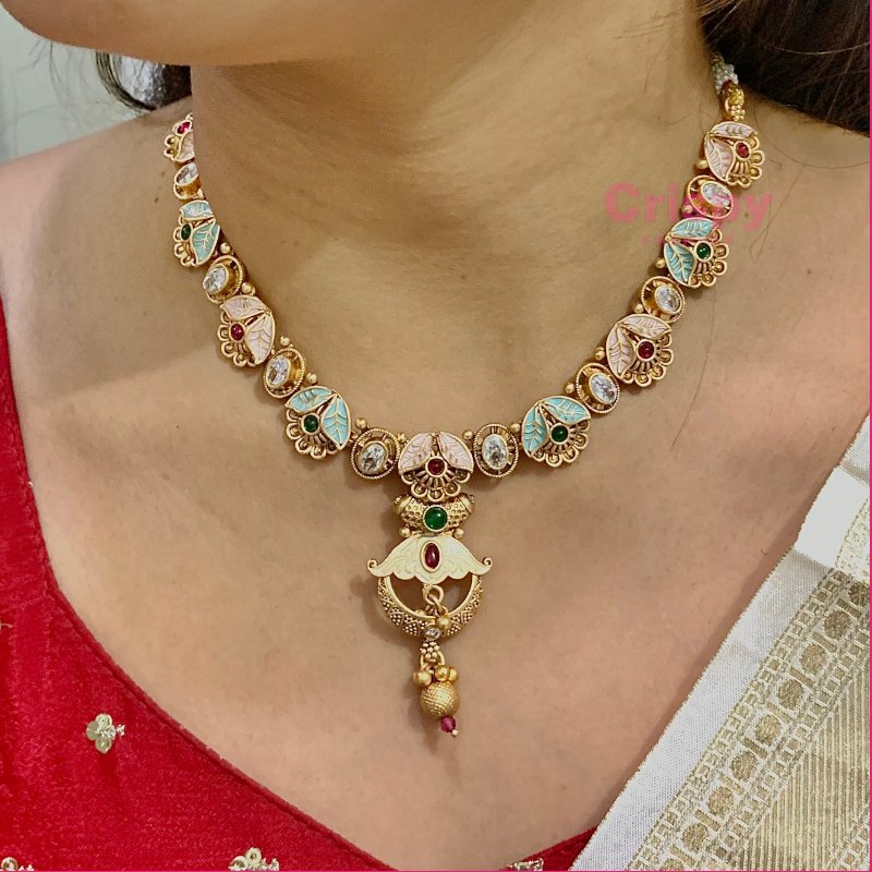 Rajwadi Meenakari Brass Necklace Set with Matching Earrings