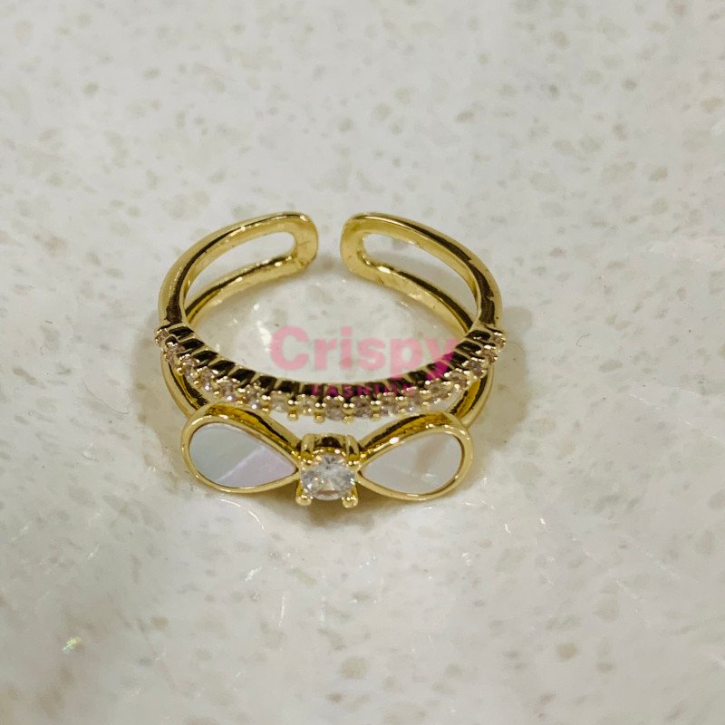 Women's Adjustable Anti-Tarnish Stainless Steel Bow and Pave Ring