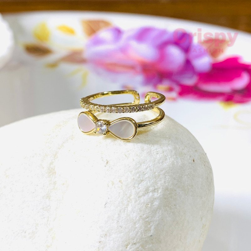 Women's Adjustable Anti-Tarnish Stainless Steel Bow and Pave Ring