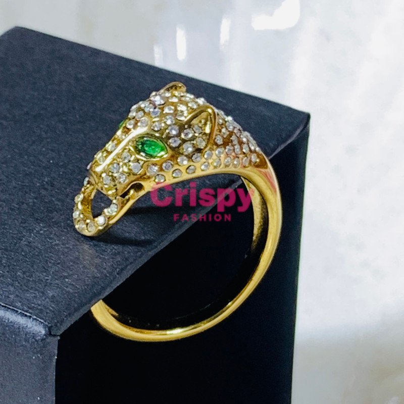 Women's Anti-Tarnish Stainless Steel Leopard Head Pave Ring