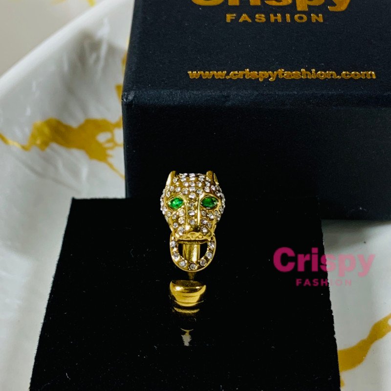 Women's Anti-Tarnish Stainless Steel Leopard Head Pave Ring