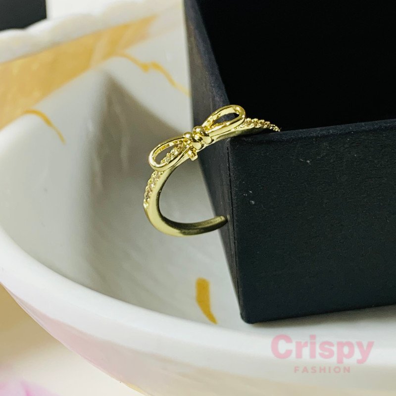 Women's Adjustable Anti-Tarnish Stainless Steel Bow Pave Ring