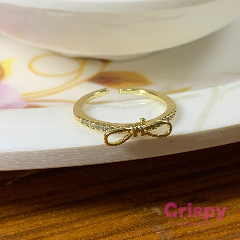 Women's Adjustable Anti-Tarnish Stainless Steel Bow Pave Ring