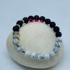 Unisex Lava Stone and Howlite Beaded Bracelet with Buddha Charm