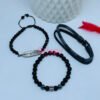 Unisex Black Stone and Braided Bracelet Set (Set of Three)