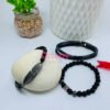 Unisex Black Stone and Braided Bracelet Set (Set of Three)