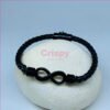 Unisex Infinity Symbol Black Leatherette Bracelet with Silver-Toned Accent