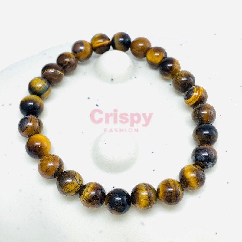 Unisex Polished Tiger's Eye Gemstone Beaded Bracelet