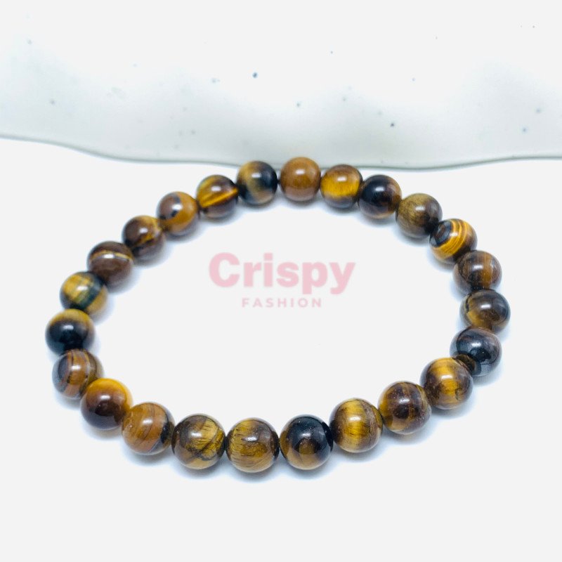 Unisex Polished Tiger's Eye Gemstone Beaded Bracelet