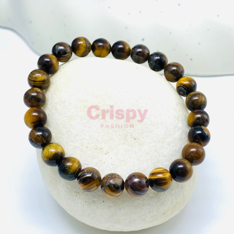 Unisex Polished Tiger's Eye Gemstone Beaded Bracelet