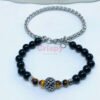 Tiger's Eye Stone Beaded Bracelet with Stainless Steel Chain Bracelet Set (Set of 2)