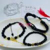 Black Stone Beaded Bracelet Set with Charms (Set of Three)