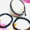 Black Stone Beaded Bracelet Set with Charms (Set of Three)