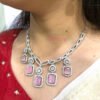 Elegant American Diamond and Pink Stone Necklace and Earring Set