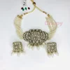 Antique Polished Pearl & Kundan Choker Set with Earrings