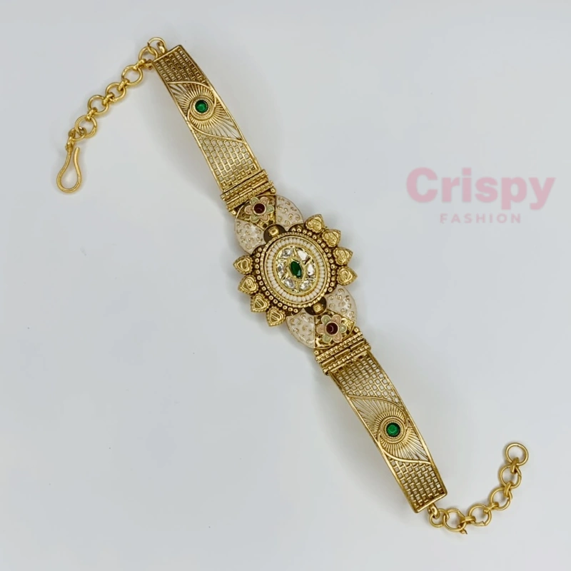 Rajwadi Antique Polished Kundan & Enamel Bracelet For Women