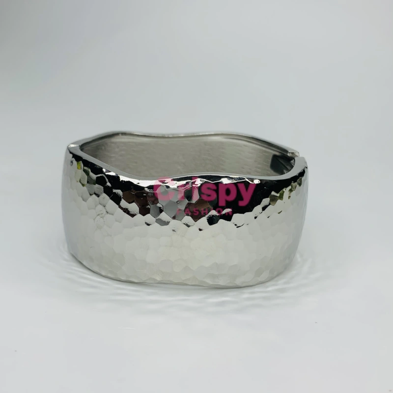 Silver Polished Hammered Cuff Bracelet For Women