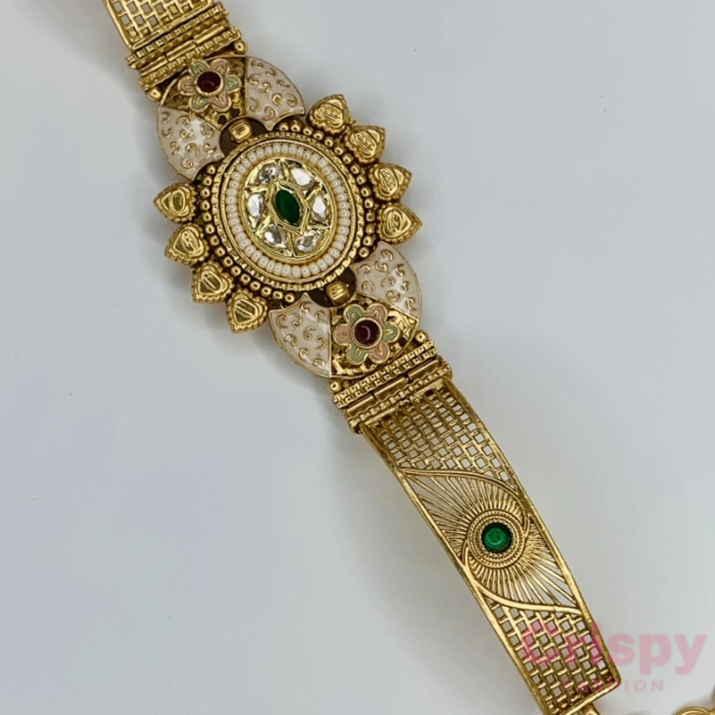 Rajwadi Antique Polished Kundan & Enamel Bracelet For Women