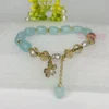 Aqua & Golden Beaded Bracelet with Flower Charm and Pearl for Women