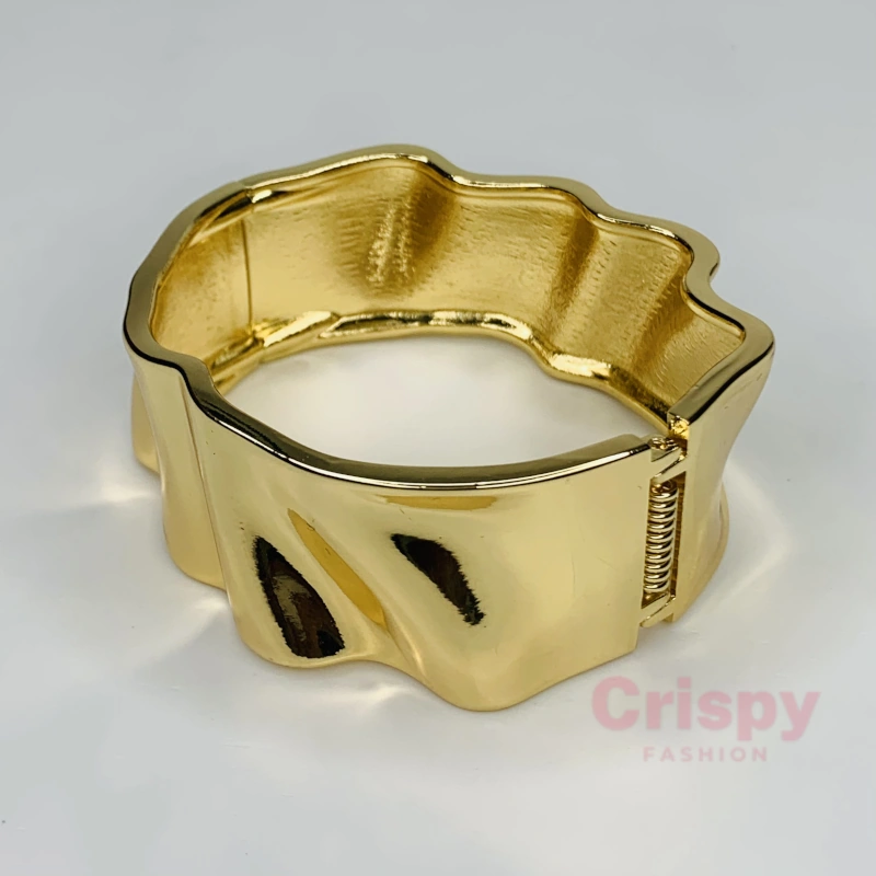 Modern Golden Polished Wavy Cuff Bracelet For Women