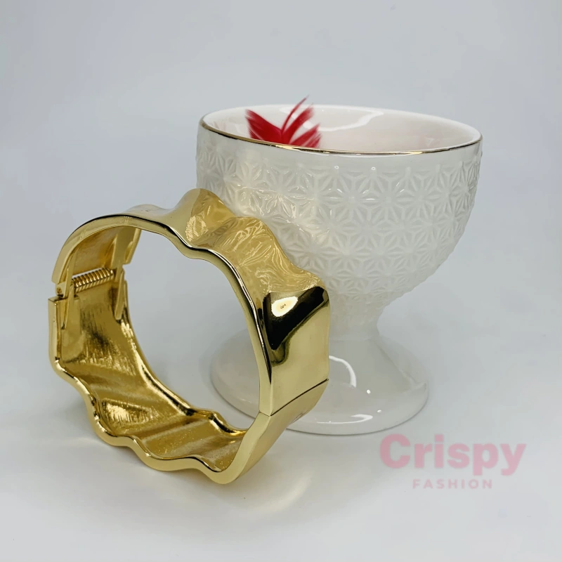 Modern Golden Polished Wavy Cuff Bracelet For Women