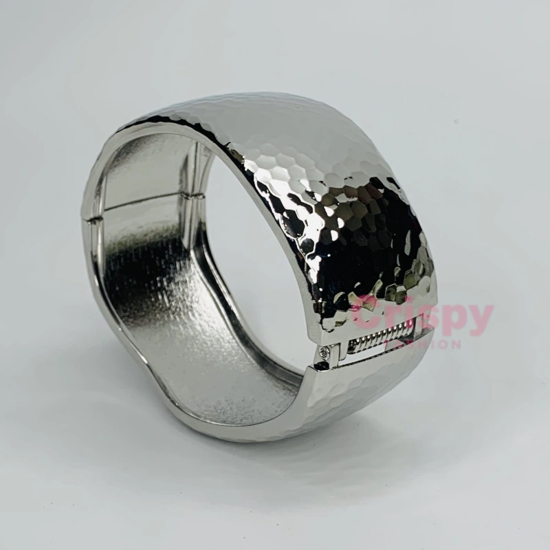 Silver Polished Hammered Cuff Bracelet For Women