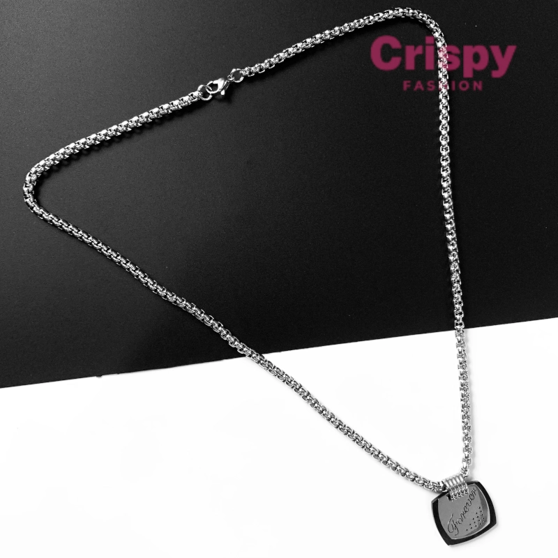 Silver Polished Stainless Steel Chain with "Forever" Engraved Pendant For Men