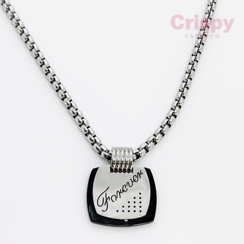 Silver Polished Stainless Steel Chain with "Forever" Engraved Pendant For Men
