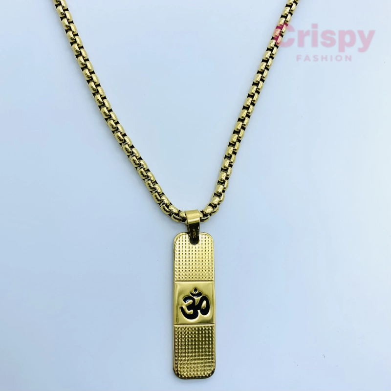 Om Pendant Dotted Design Gold Chain For Men (24 Inch)