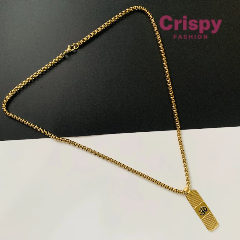 Om Pendant Dotted Design Gold Chain For Men (24 Inch)