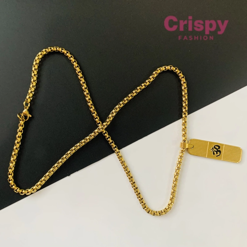 Om Pendant Dotted Design Gold Chain For Men (24 Inch)