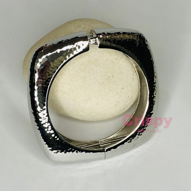 Silver Polished Square Hammered Cuff Bracelet For Women