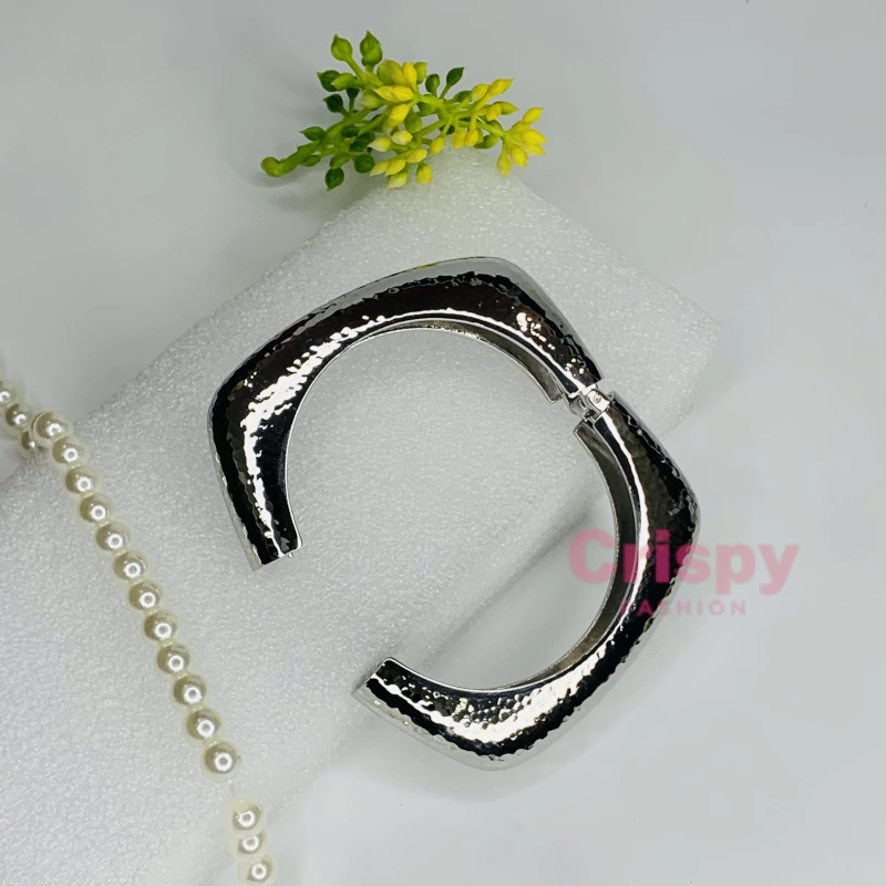 Silver Polished Square Hammered Cuff Bracelet For Women