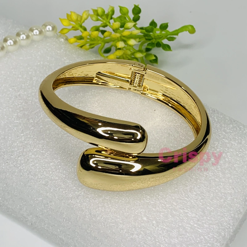 Golden Polished Open-Ended Wrap Bracelet For Women
