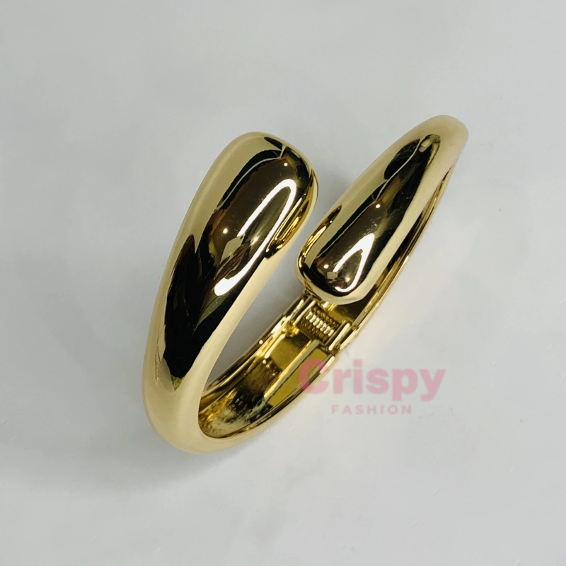 Golden Polished Open-Ended Wrap Bracelet For Women