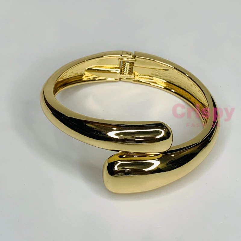 Golden Polished Open-Ended Wrap Bracelet For Women