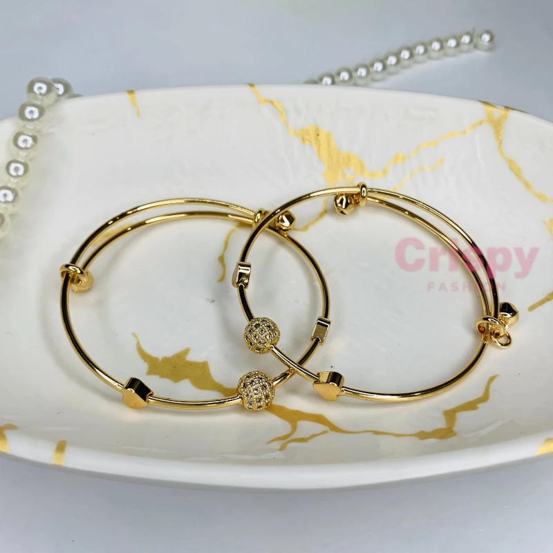 Golden Polished Adjustable Bangles For Women (Set of 2)
