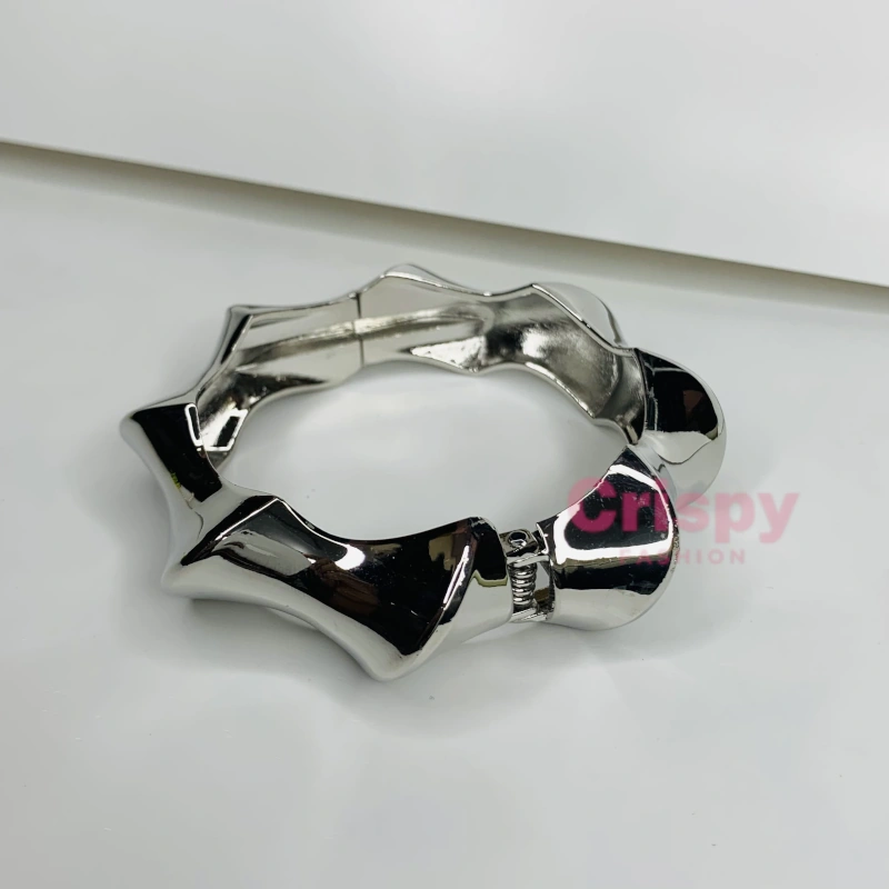 Silver Polished Spiky Cuff Bracelet For Women