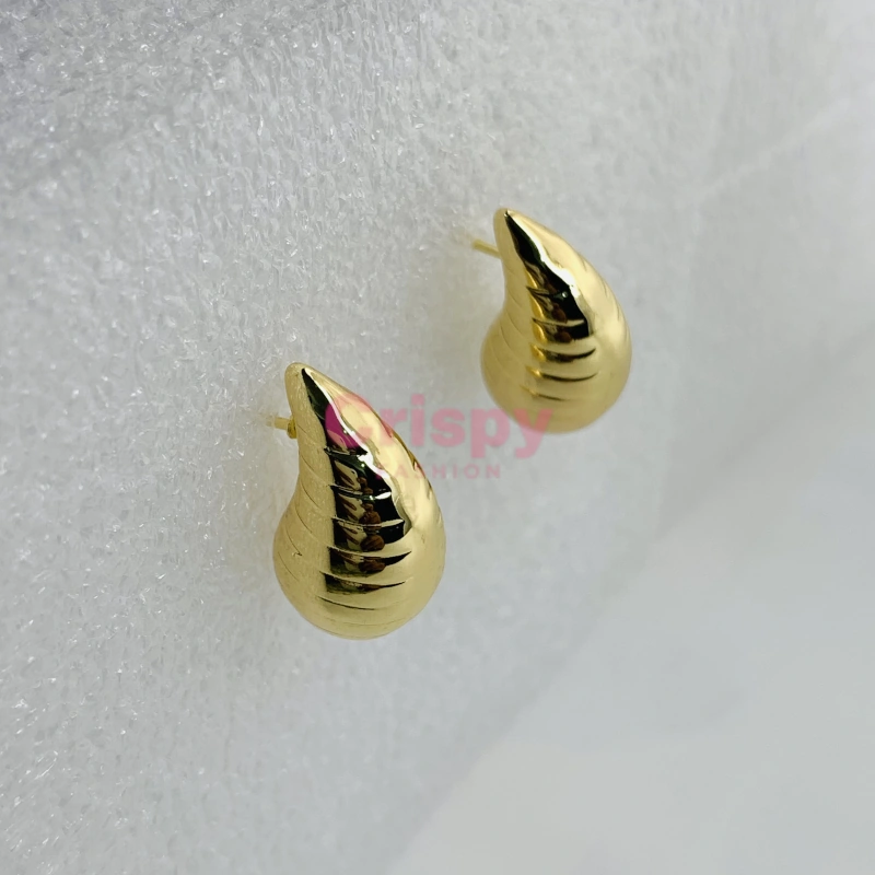 Golden Polished Sculpted Curve Stud Earrings