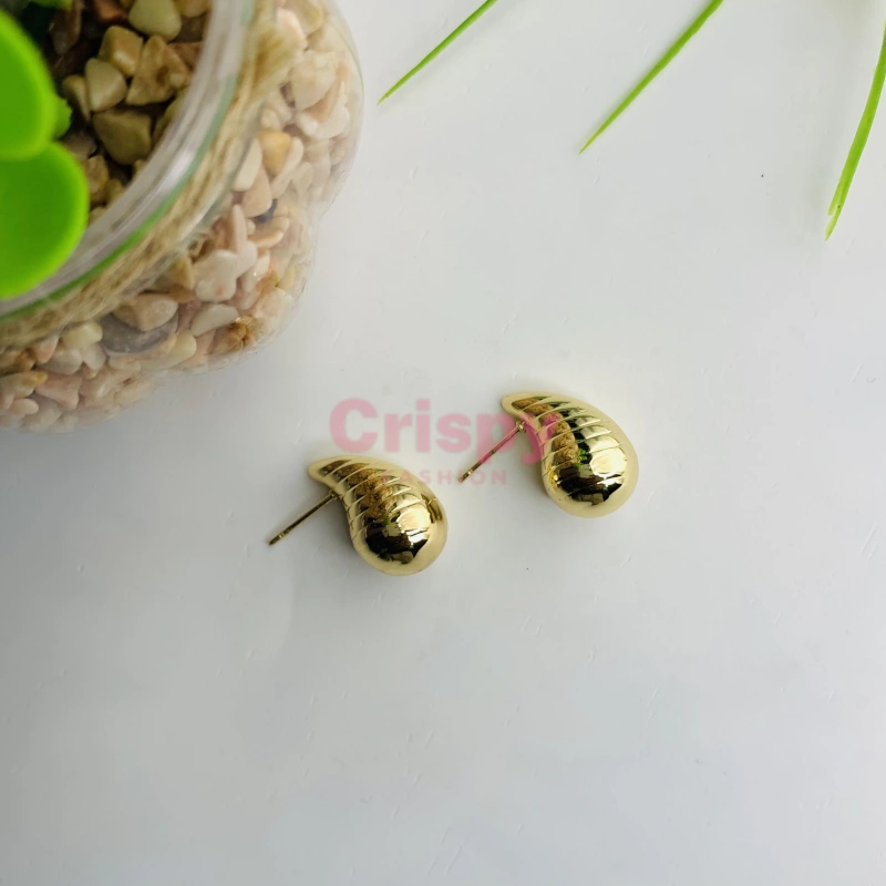 Golden Polished Sculpted Curve Stud Earrings