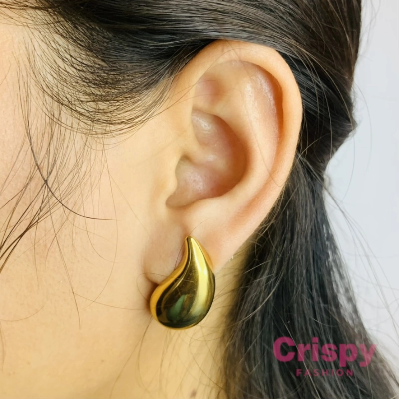 Golden Polished Modern Teardrop Stud Earrings