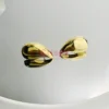 Golden Polished Modern Teardrop Stud Earrings