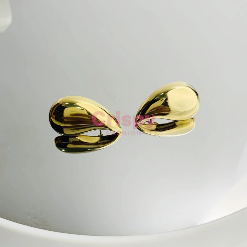 Golden Polished Modern Teardrop Stud Earrings
