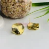 Golden Polished Textured Round Stud Earrings