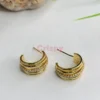 Golden Polished Multi-Band Half-Hoop Stud Earrings with Stones